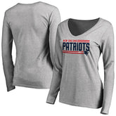 New England Patriots Women's Iconic Collection On Side Stripe Long Sleeve V-Neck T-Shirt - Ash - NFL