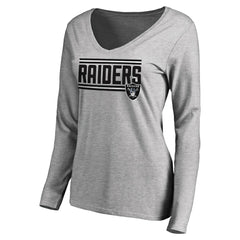 Las Vegas Raiders Women's Iconic Collection On Side Stripe Long Sleeve V-Neck T-Shirt - Ash - NFL