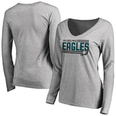 Philadelphia Eagles Women's Iconic Collection On Side Stripe Long Sleeve V-Neck T-Shirt - Ash - NFL