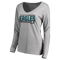Philadelphia Eagles Women's Iconic Collection On Side Stripe Long Sleeve V-Neck T-Shirt - Ash - NFL