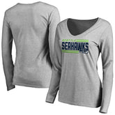 Seattle Seahawks Women's Iconic Collection On Side Stripe Long Sleeve V-Neck T-Shirt - Ash - NFL