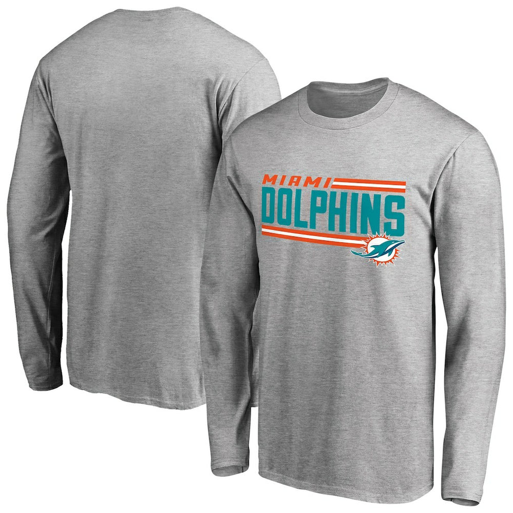 Miami Dolphins Iconic Collection On Side Stripe Long Sleeve T-Shirt - Ash - NFL