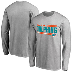 Miami Dolphins Iconic Collection On Side Stripe Long Sleeve T-Shirt - Ash - NFL