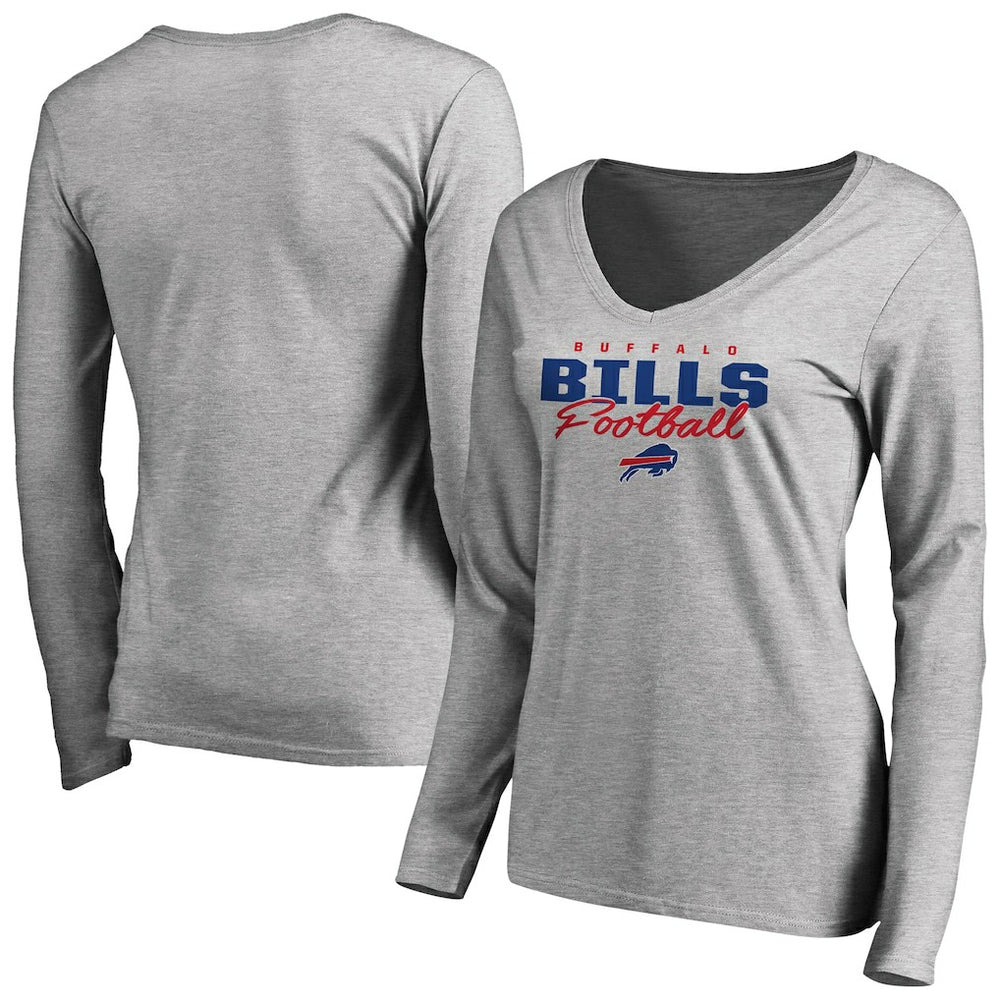 Buffalo Bills Women's Iconic Collection Script Assist Long Sleeve V-Neck T-Shirt - Ash - NFL