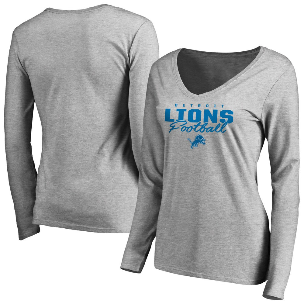 Detroit Lions Women's Iconic Collection Script Assist Long Sleeve V-Neck T-Shirt - Ash - NFL
