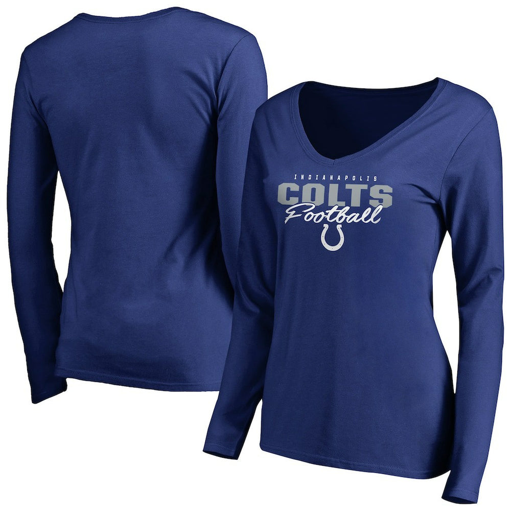 Indianapolis Colts Women's Iconic Collection Script Assist Long Sleeve V-Neck T-Shirt - Royal - NFL