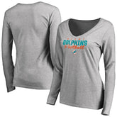 Miami Dolphins Women's Iconic Collection Script Assist Long Sleeve V-Neck T-Shirt - Ash - NFL