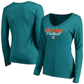 Miami Dolphins Women's Iconic Collection Script Assist Long Sleeve V-Neck T-Shirt - Aqua - NFL