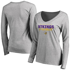 Minnesota Vikings Women's Iconic Collection Script Assist Long Sleeve V-Neck T-Shirt - Ash - NFL