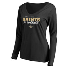 New Orleans Saints Women's Iconic Collection Script Assist Long Sleeve V-Neck T-Shirt - Black - NFL