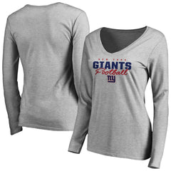 New York Giants Women's Iconic Collection Script Assist Long Sleeve V-Neck T-Shirt - Ash - NFL