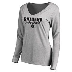 Las Vegas Raiders Women's Iconic Collection Script Assist Long Sleeve V-Neck T-Shirt - Ash - NFL