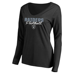 Las Vegas Raiders Women's Iconic Collection Script Assist Long Sleeve V-Neck T-Shirt - Black - NFL