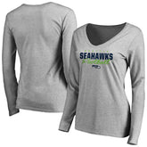 Seattle Seahawks Women's Iconic Collection Script Assist Long Sleeve V-Neck T-Shirt - Ash - NFL