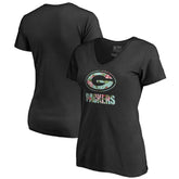 Green Bay Packers Women's Lovely V-Neck T-Shirt - Black - NFL