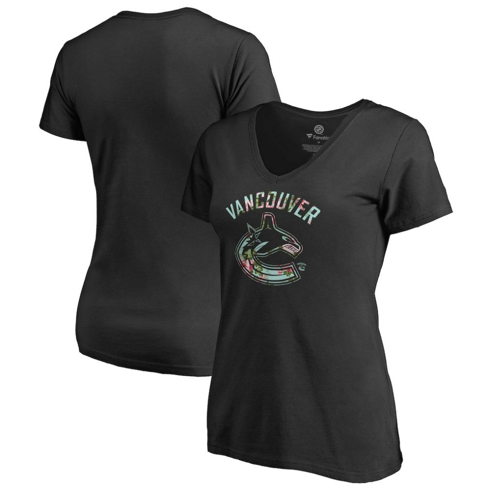 Vancouver Canucks Women's Lovely V-Neck T-Shirt - Black | NHL sale