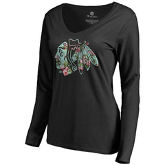 Chicago Blackhawks Women's Lovely Long Sleeve V-Neck T-Shirt - Black | NHL near me