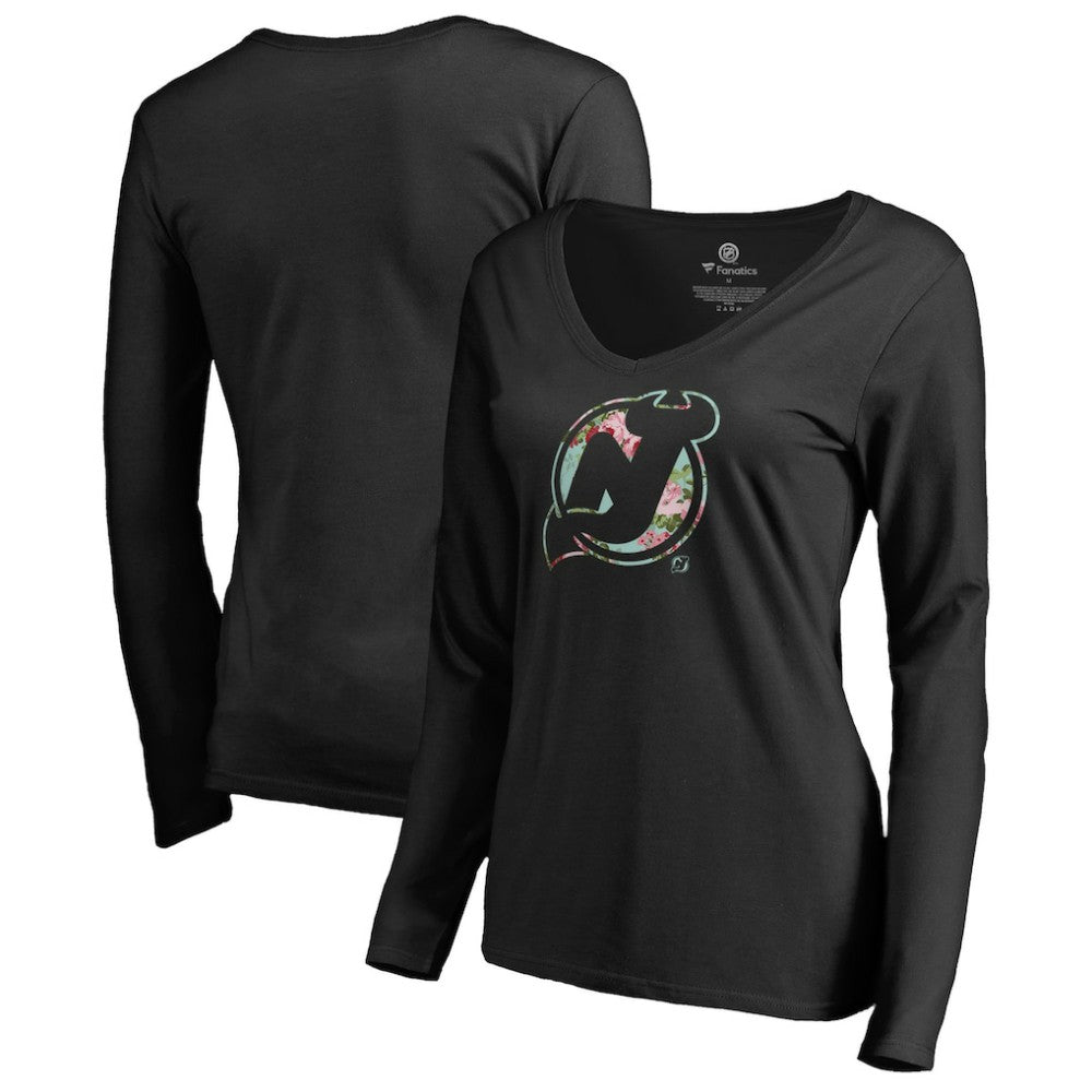 New Jersey Devils Women's Lovely Long Sleeve V-Neck T-Shirt - Black | NHL on sale
