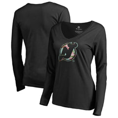 New Jersey Devils Women's Lovely Long Sleeve V-Neck T-Shirt - Black | NHL on sale
