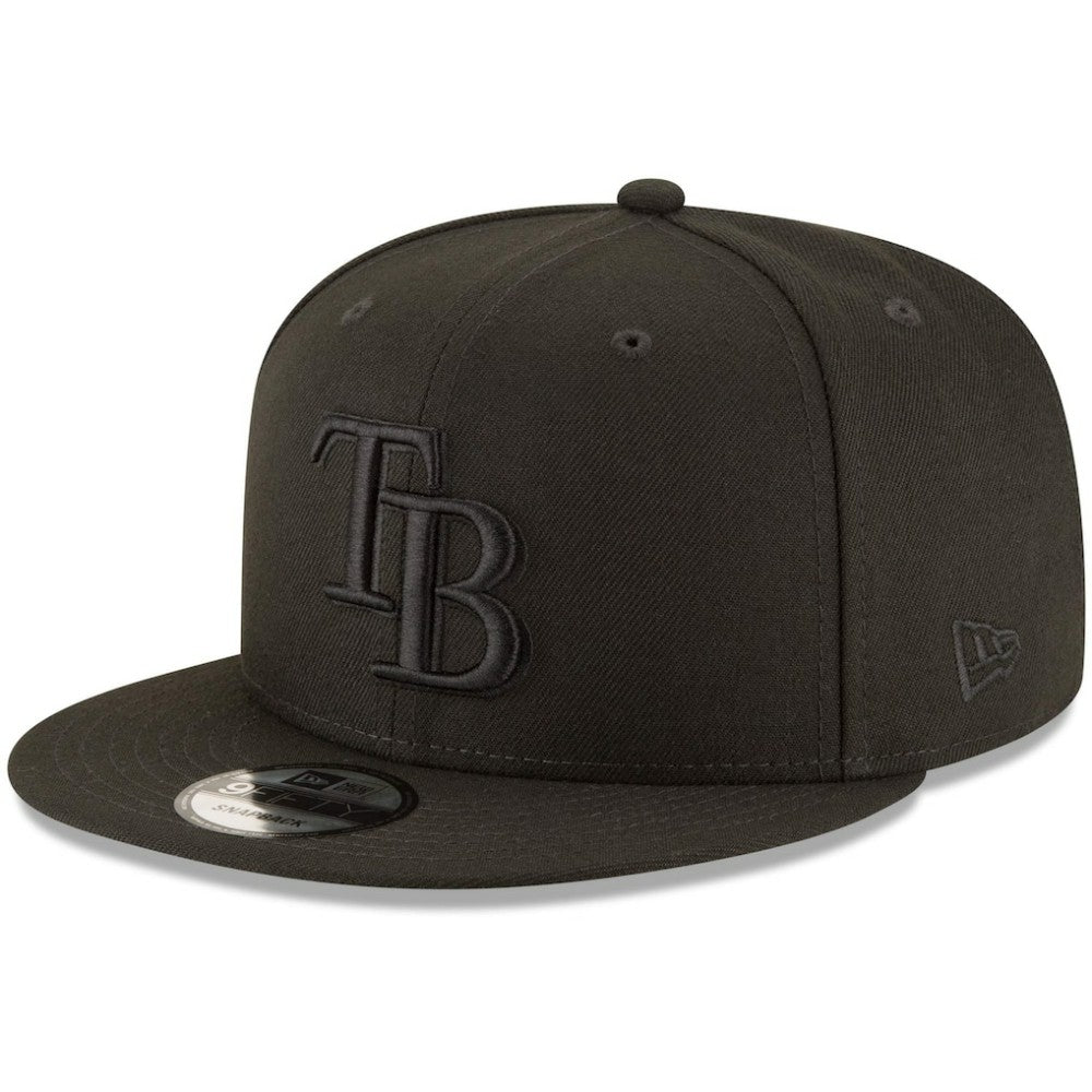 Tampa Bay Rays New Era Black on Black 9FIFTY Team Snapback Adjustable Hat for sale