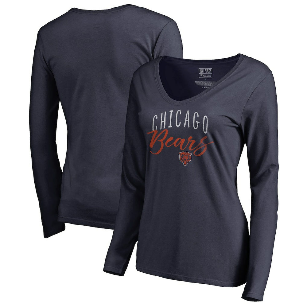 Chicago Bears Women's Graceful Long Sleeve V-Neck T-Shirt - Navy - NFL