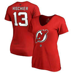 Nico Hischier New Jersey Devils Women's Authentic Stack Name & Number V-Neck T-Shirt - Red | NHL on sale