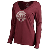 Philadelphia Phillies Women's Cooperstown Collection Slider Long Sleeve V-Neck T-Shirt Discount