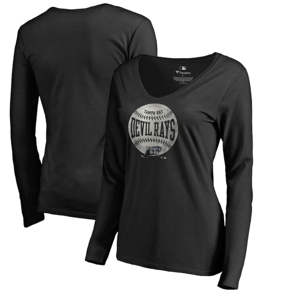 Tampa Bay Rays Women's Cooperstown Collection Slider Long Sleeve V-Neck T-Shirt Discount