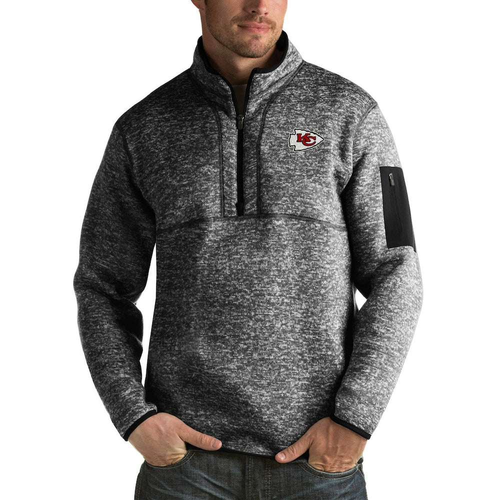 Kansas City Chiefs Antigua Fortune Big & Tall Quarter-Zip Pullover Jacket - Heather Black - NFL