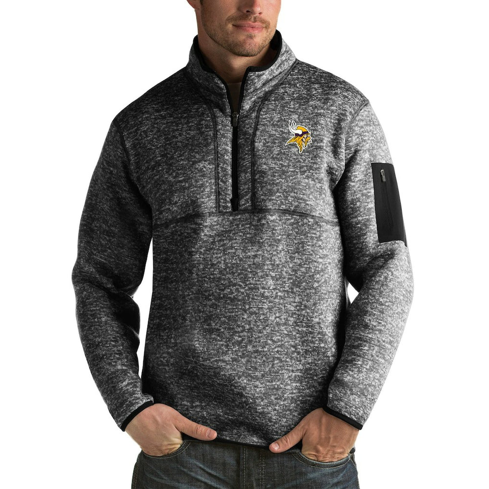 Minnesota Vikings Antigua Fortune Big & Tall Quarter-Zip Pullover Jacket - Heather Black - NFL