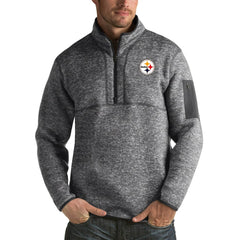 Pittsburgh Steelers Antigua Fortune Big & Tall Quarter-Zip Pullover Jacket - Heather Black - NFL