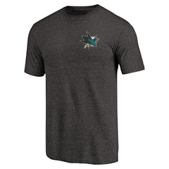 San Jose Sharks Primary Logo Left Chest Distressed Tri-Blend T-Shirt - Black | NHL Clearance