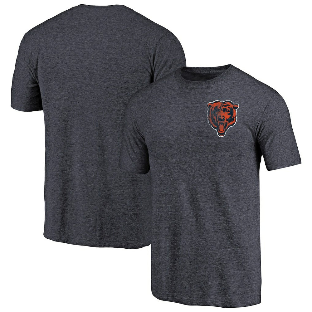 Chicago Bears Primary Logo Left Chest Distressed Tri-Blend T-Shirt - Heathered Navy - NFL