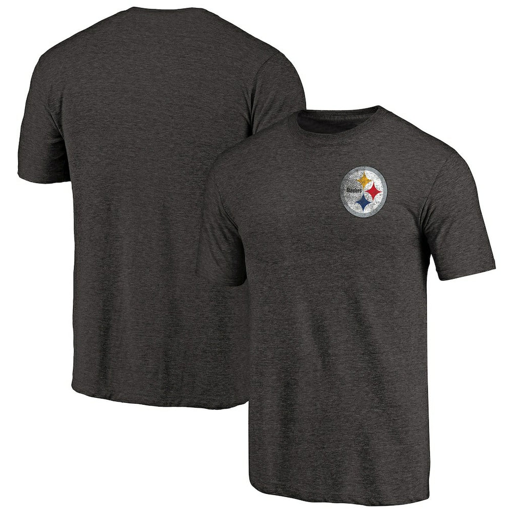 Pittsburgh Steelers Primary Logo Left Chest Distressed Tri-Blend T-Shirt - Heathered Black - NFL