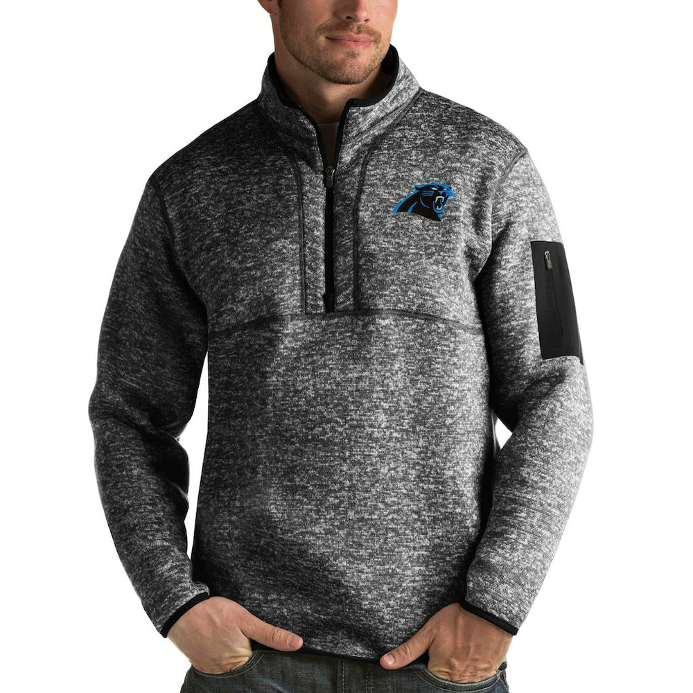 Carolina Panthers Antigua Fortune Quarter-Zip Pullover Jacket - Heather Black - NFL