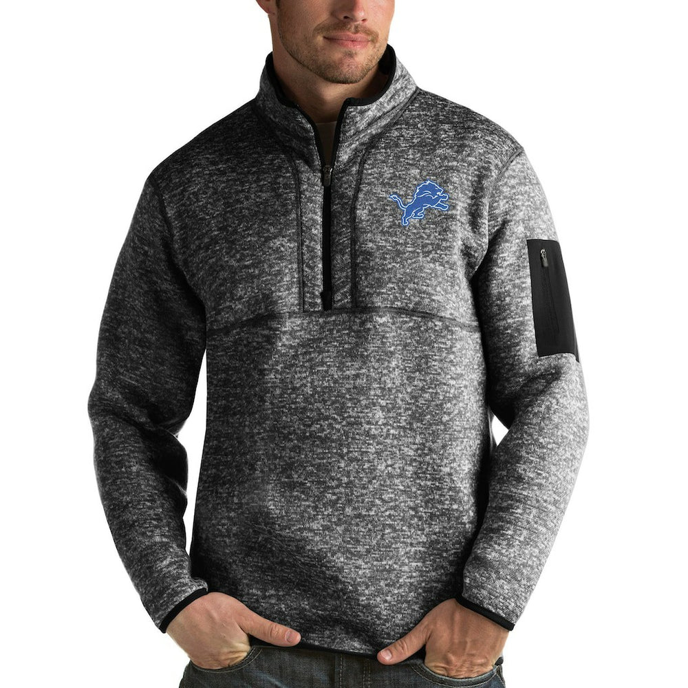 Detroit Lions Antigua Fortune Quarter-Zip Pullover Jacket - Heather Black - NFL