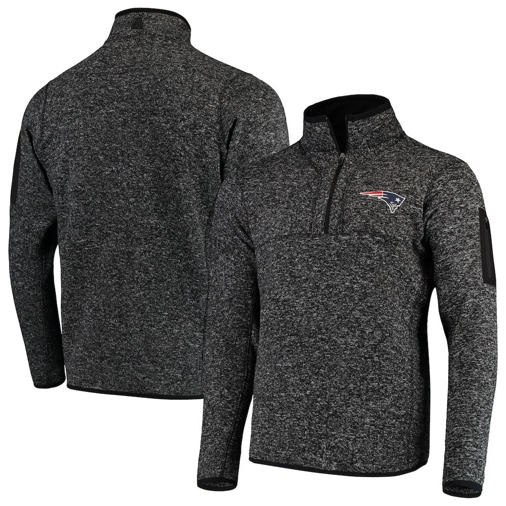 New England Patriots Antigua Fortune Quarter-Zip Pullover Jacket - Heather Black - NFL