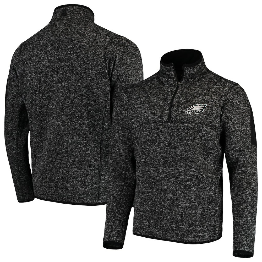 Philadelphia Eagles Antigua Fortune Quarter-Zip Pullover Jacket - Heather Black - NFL