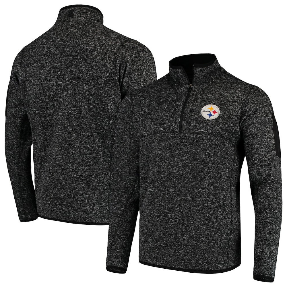 Pittsburgh Steelers Antigua Fortune Quarter-Zip Pullover Jacket - Heather Black - NFL