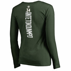 Giannis Antetokounmpo Milwaukee Bucks Women's Team Backer Name & Number Long Sleeve V-Neck T-Shirt Hunter Green