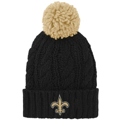 New Orleans Saints Girls Youth Team Cable Cuffed Knit Hat with Pom - Black - NFL