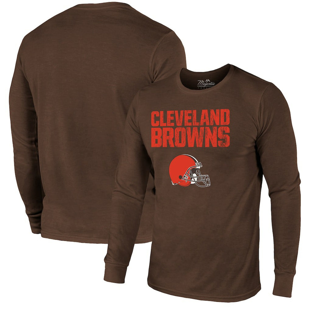 Cleveland Browns Majestic Threads Lockup Tri-Blend Long Sleeve T-Shirt - Brown - NFL