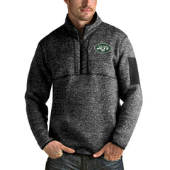 New York Jets Antigua Fortune 1/4-Zip Pullover Jacket - Heather Black - NFL