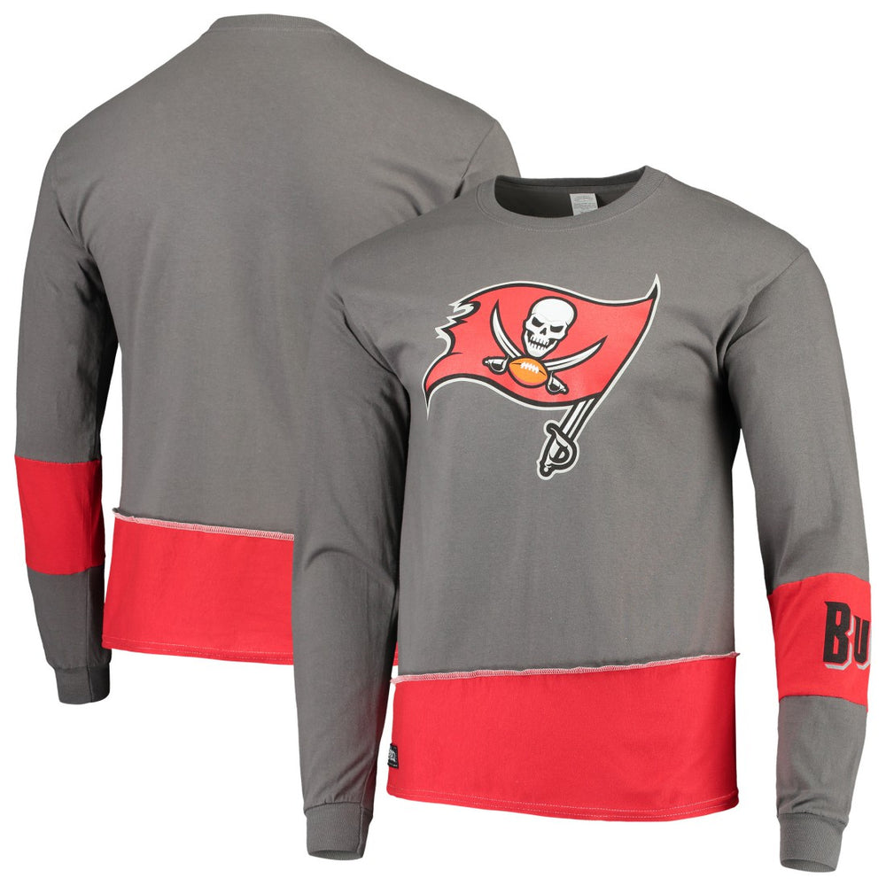 Tampa Bay Buccaneers Refried Apparel Sustainable Upcycled Angle Long Sleeve T-Shirt - Pewter/Red - NFL