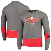 Tampa Bay Buccaneers Refried Apparel Sustainable Upcycled Angle Long Sleeve T-Shirt - Pewter/Red - NFL