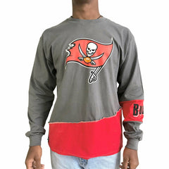 Tampa Bay Buccaneers Refried Apparel Sustainable Upcycled Angle Long Sleeve T-Shirt - Pewter/Red - NFL