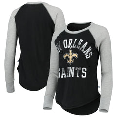 New Orleans Saints Touch Women's Waffle Raglan Lightweight Long Sleeve T-Shirt - Black - NFL