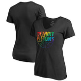 Detroit Pistons Women's Team Pride Wordmark V-Neck T-Shirt Black