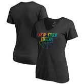 New York Knicks Women's Team Pride Wordmark V-Neck T-Shirt Black