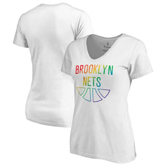 Brooklyn Nets Women's Team Pride Wordmark V-Neck T-Shirt White
